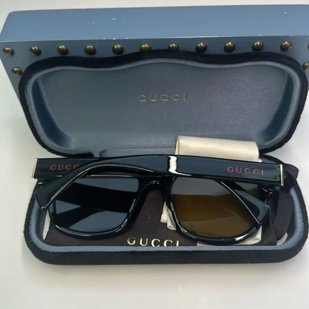 GUCCI GG1140SK-003 Unisex Classic Designer Sunglasses in Black & Gold/Brown 54mm